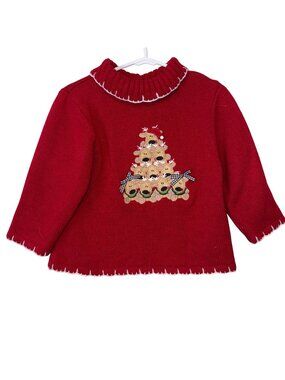 Bt Kids Red Knit Sweater With Reindeer Appliqué For Toddlers Santa Hat